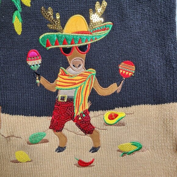 Holiday Time Feliz Navidad Christmas Sweater S/CH 4-6 Black Knit With Festive Sa - Picture 3 of 11